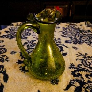 Vintage blenko crackle glass pitcher
